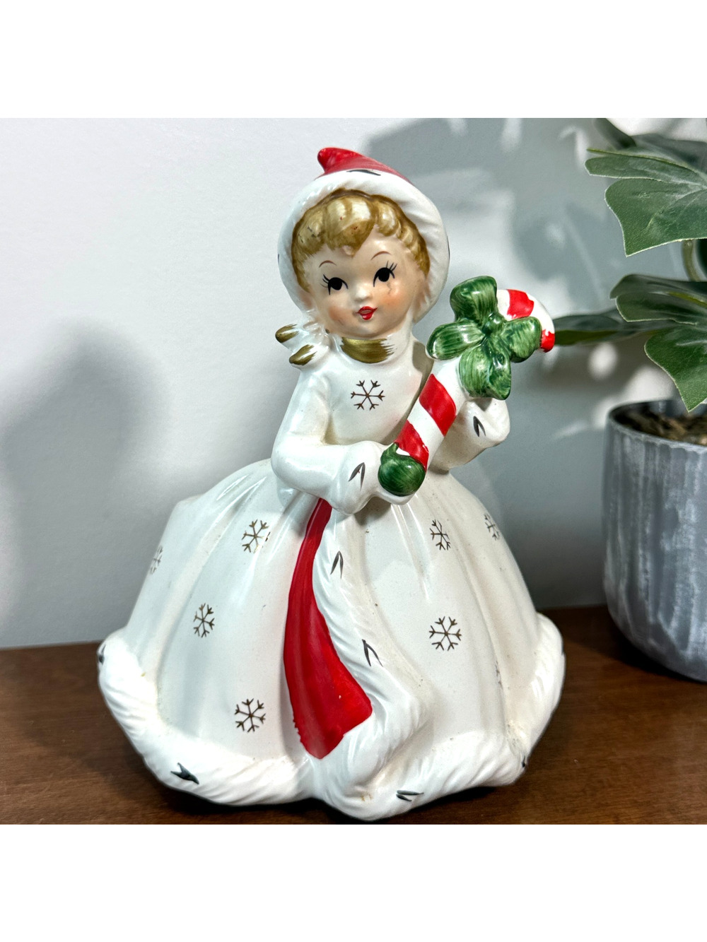 Vintage Napco Ceramic Christmas Planter Candy Cane 1950's 7" Tall Napcoware